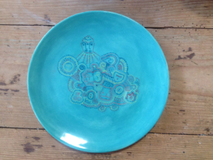 Handbemalter Teller 30cm, Keramik bemalen Eigenlob